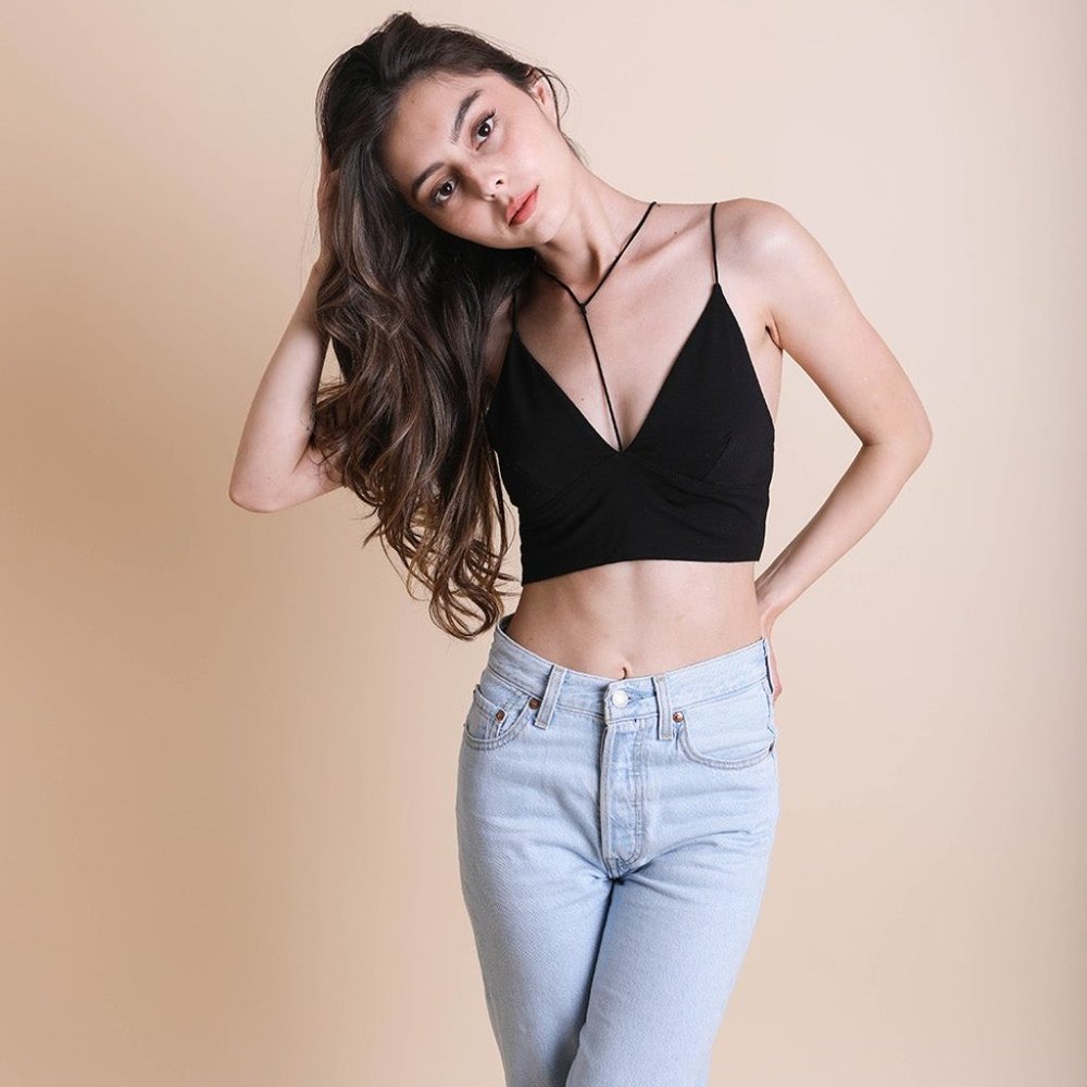 Black Sexy Y-Strap Stretch Fabric Bra Bralette NEW NWT